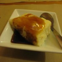 Dessert: I didn't care for the brown topping at all, but the underneath wasn't bad.   at Amaltea in Barcelona