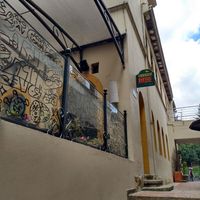 Exterior view of restaurant located in shopping center at La María Bistro Veg in Bogota
