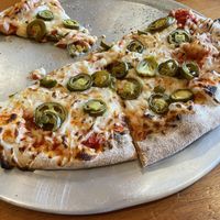 Vegan cheese and jalapeños   at Wood Fired Pizza in Thomas