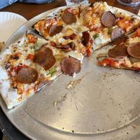 Vegan pepperoni and peppers/onions   at Wood Fired Pizza in Thomas