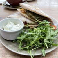Falafel flatbread with garlic dip   at Rosebourne in Andover