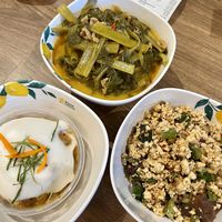 Local dishes: แกงเทโพ, ห่อหมกเห็ด, ลาบเต้าหู้  at Mungsawirat Jay in Bangkok