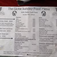 The Sunday menu at The Globe in Glossop