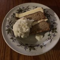 Butterscotch cake with vanilla ice cream   at The Globe in Glossop
