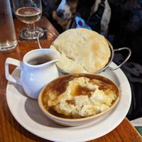 'Chicken' and mushroom pie with mash and gravy at The Globe in Glossop