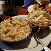 Mac ‘n’ cheese with fries instead of garlic bread   at The Globe in Glossop