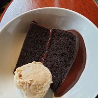 The Globes homemade double choc Cake and homemade vegan crushed hazelnut ice cream at The Globe in Glossop