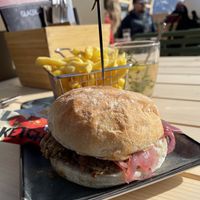 Vegan burger (sunflower seed patty)  at La Motta in Scuol