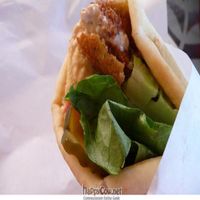 Falafel and hummus wrap on pita bread. at Maloula's in Friday Harbor