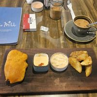 I had the 'Fish' and chips (eggplant), chocolate cake and vegan chai. The chai (with oatmilk) was so good I had to ask if it was vegan. at The Mill in Palolem