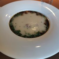 Celery cream soup with marinated-fried chickpeas at Kistücsök Étterem in Balatonszemes