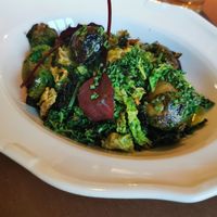 Kale pottage with roasted Brussels sprouts at Kistücsök Étterem in Balatonszemes