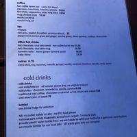 drinks menu  at Dancing Waters Cafe in Springbrook