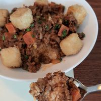 Tofu Crumble Bowl - rice soaks up the spicy sauce at Camouflage in Seoul