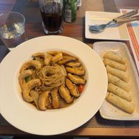 Shanghai pasta and spring rolls  at Camouflage in Seoul