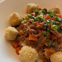 Tofu Crumble Bowl (with crispy tofu and spicy bean meat) at Camouflage in Seoul