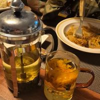 Tea, made from real flowers and leaves—natural and tastes great. at Camouflage in Seoul