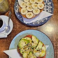 Avocado and tomato on toast, and peanut butter and banana on toast. Both are delicious and made to order at Elvira 81 in Granada