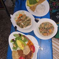 garlic bread + bowl + local dish (forgot the name) - all yummm #Veganuary at Heart & Soul Cafè  in Zanzibar