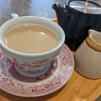 Tea and oatmilk at The Station Coffee Shop in Aberfoyle