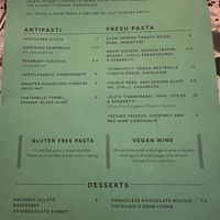 Vegan menu  at Pastaio in London