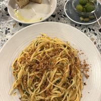 Aglio e olio, focaccia, olives  at Pastaio in London