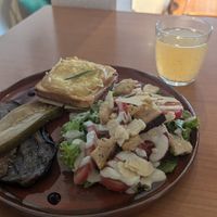 Croque-monsieur, Caesar salad and grilled eggplant at L'Amandier  in Selestat