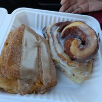 Apple fritter & cinnamon roll at Dough House Vegan Donuts in Black Mountain