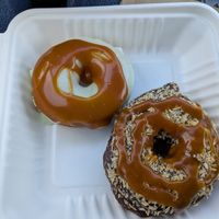 Carmel, green apple & chocolate caramel and coconut at Dough House Vegan Donuts in Black Mountain