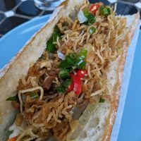 Bánh Mi Bi Chay - the chilies are hot! Bread is delicious, nice soft on the inside crunchy on the outside baguette. at The Joi Factory in Ho Chi Minh City