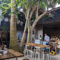 Outdoor seating area at Burrito Amor in Valladolid