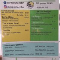Vegan menu at Guapo Taco in Fort Worth