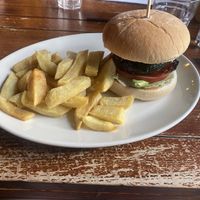 Vegan burger with chips   at The Ship and Whale in South East London