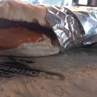 Vegan "bosna" (sausages in sandwich) at Ofenfrisch - Food Stall in Bad Ischl