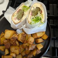 Falafel gyro with potatoes at Jerusalem Garden Café in Asheville