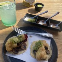 Fresh fried cauliflower and mushroom vegan tacos!  at 5 Tacos And A Beer in Todos Santos