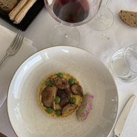 Tart di farro spelta, crema di lenticchie rosse, funghi shiitake e cipollotto fresco  at Polisena L'Altro Agriturismo in Pontida