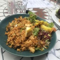 Vegan paella, gorgeous. at Woodruffs Organic Cafe in Stroud