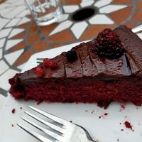 Tastes as good as it looks! Beetroot chocolate cake. at Woodruffs Organic Cafe in Stroud