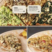 Vegan menu as of Dec 2021: zucchini, spinach and mushroom, oyster mushroom, and eggplant #Veganuary at Pizza Argentina - Kalekapısı - Maybe closed in Antalya