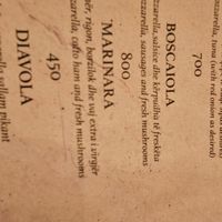 Menu at Pizzarte in Tirana