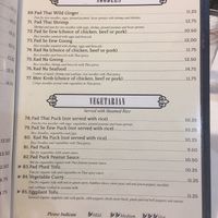 Vegetarian section of menu at Wild Ginger Thai Restaurant in Manitou Springs