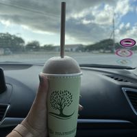 The smoothie (see how it’s filled all the way to the top).  at Mauchi Smoothies in Savaneta