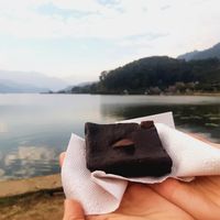 Brownie at GG's Coffee House and Bagels in Pokhara