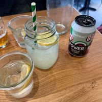 house made lemonade and gluten free vegan beer  at Honest Burgers in Cardiff