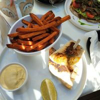 Bruitto with fried sweet potatoes at Donkey Breakfast in Thessaloniki