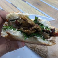 Seitan meat sandwich in bagel at Veganz - Prenzlauer Berg in Berlin