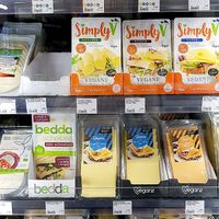 Excerpt of vegan cheese section at Veganz - Prenzlauer Berg in Berlin