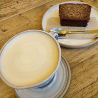 Vegan banana bread and chai latte at Kafi in London