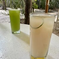 Ginger-mint lemonade, and soursop juice  at Fit-a-licious in Tulum